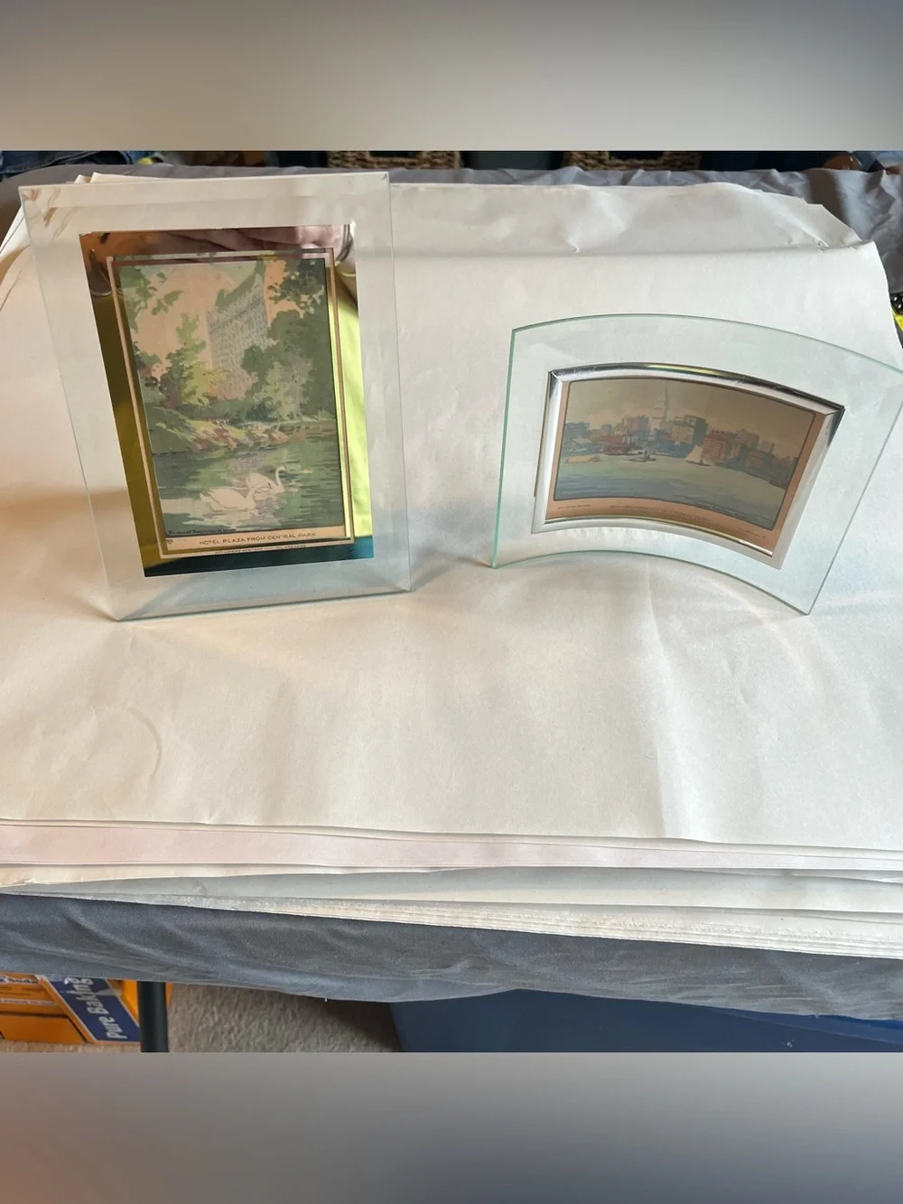 Vintage Glass Picture Photo Frames w/ Fine Art Prints-Set of 2